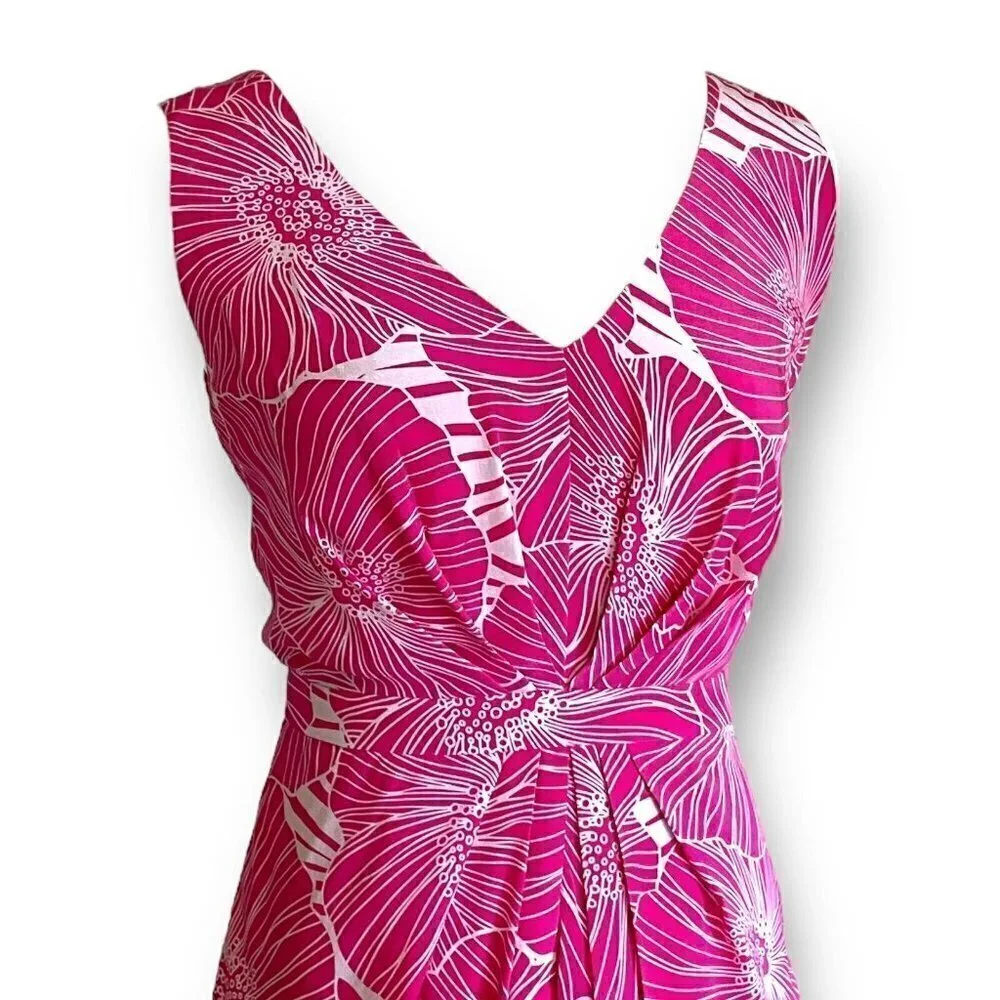Armani Exchange Womens Pink Dress Sz 2 Floral Silk Vneck Sheath Barbiecore
